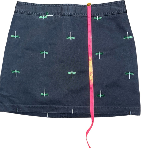 J. Crew Chino Skirt Size 8 Blue with Green Dragonfly preppy zip fly - Picture 4 of 6